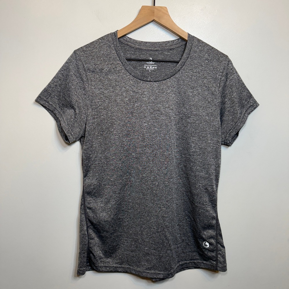 Icyzone Women's Gray Heathered Space Dye Short Sleeve Activewear Top Size Large